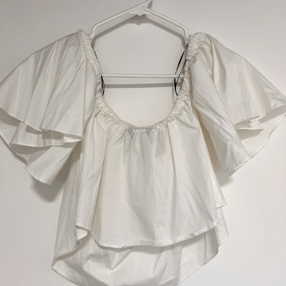 Zara White Puff Sleeve Ruffled Blouse